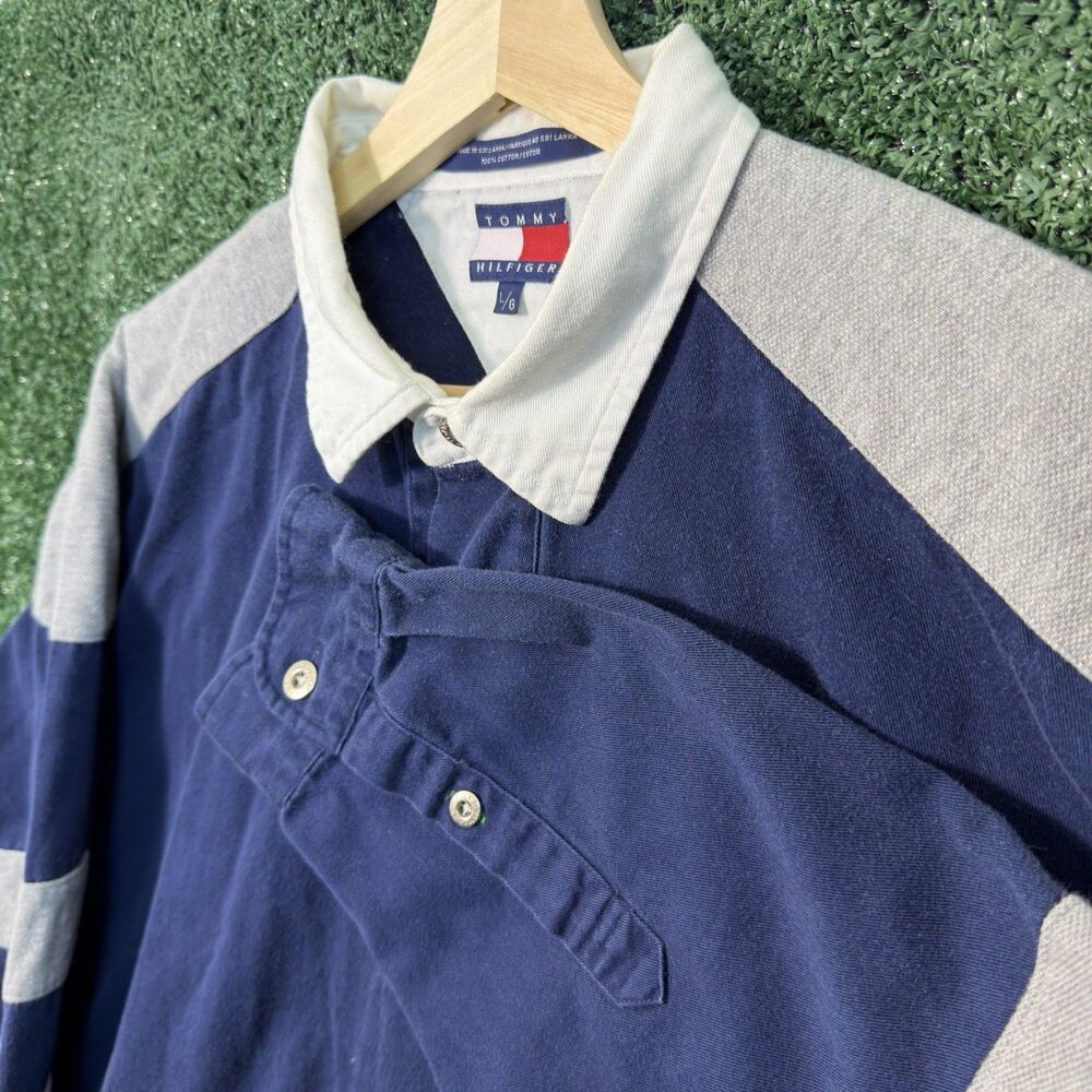 Vintage Tommy Hilfiger Polo Long Sleeve Shirt Men’s L Striped Rugby Cotton Heavy